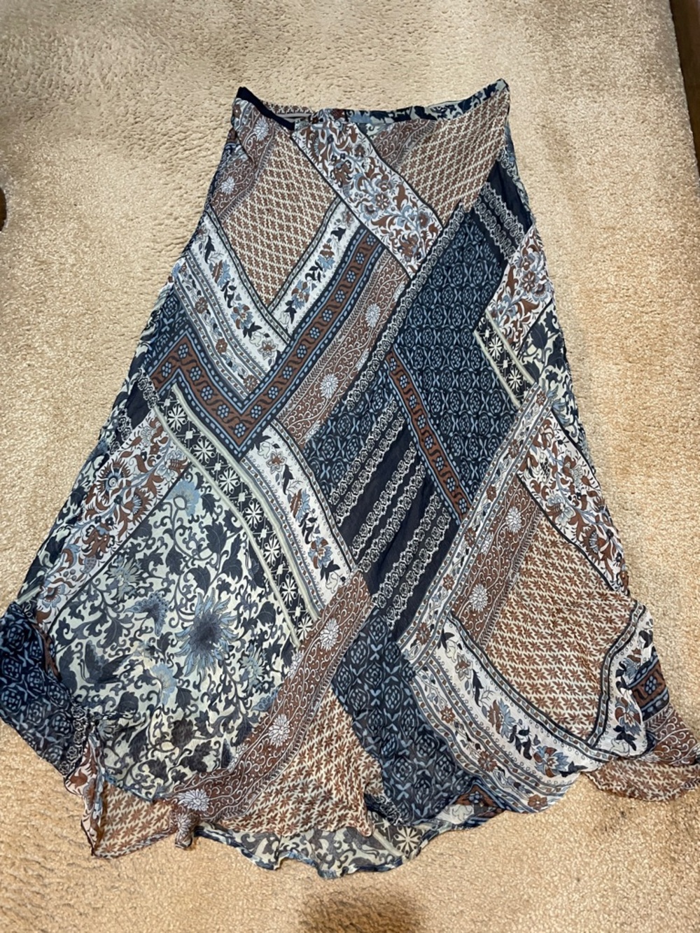 Charter Club Patchwork Maxi Skirt in Navy, Brown & Cream